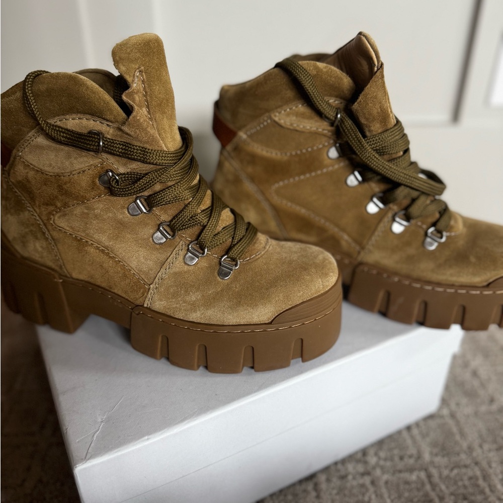 Isabel Marant Tan Combat Moto Boots with Chunky Sole